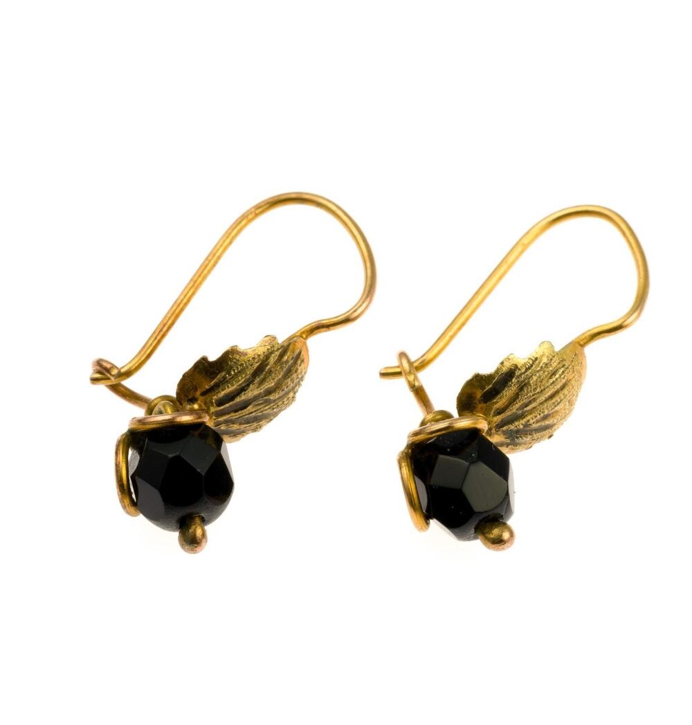 Antique Victorian 14K Gold Black Onyx Drop Earrings Mourning Jewelry